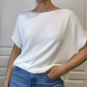 Uniqlo Lacy Ivory Boatneck Short Sleeve Sweater